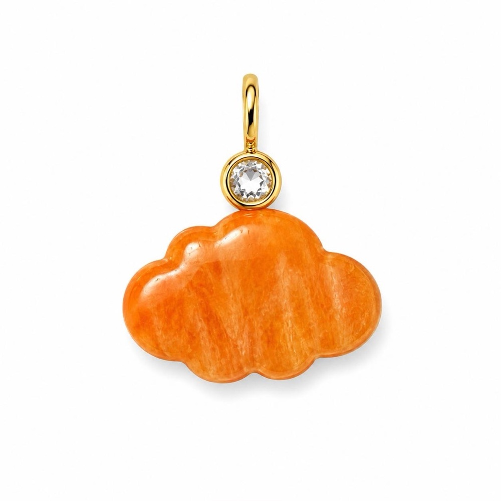 Natural Spiny Stone And Garnet Cloud Charm 925 Silver And Gold Plating